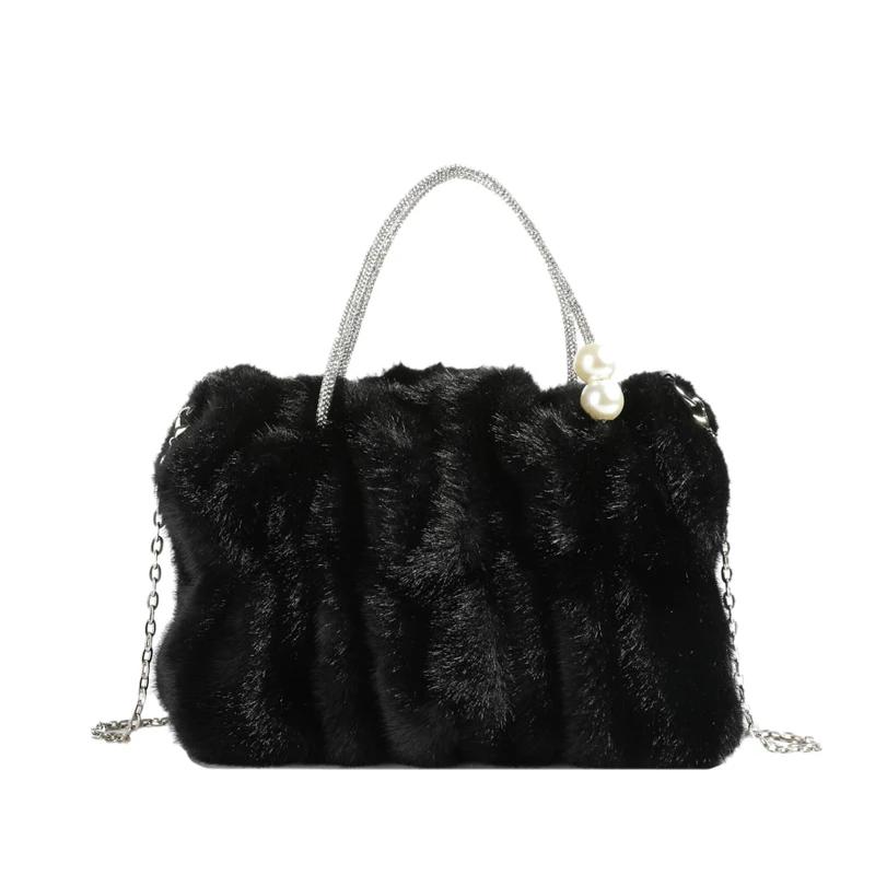 Exquisite square velvet high-quality fur sense luxury new shoulder bags for women simple
