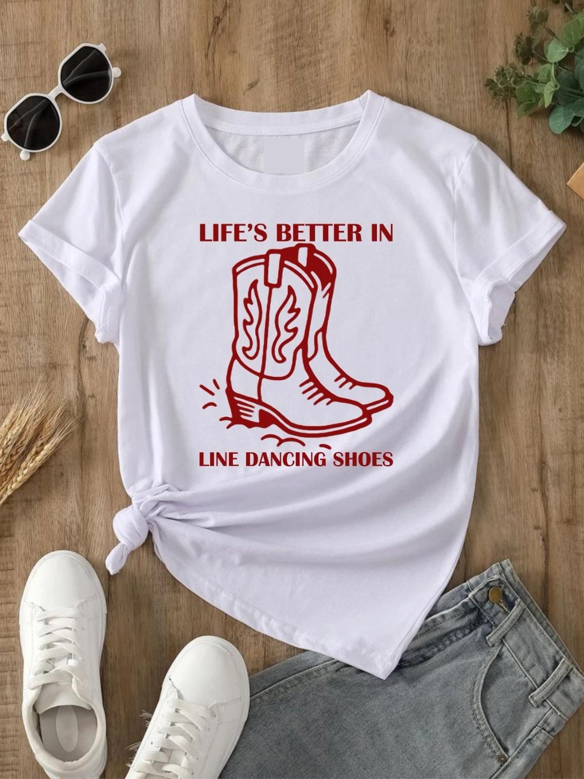 Line Dancing T- Shirt, Funny Life Better In Line Dancing Shirt, Cowboy Gift Tee L