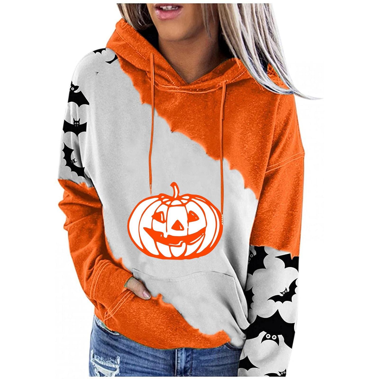 

Женский пуловер с принтом Хэллоуина, круглый вырез, заниженная линия плеча, блузка с длинными рукавами XXL оранжевый