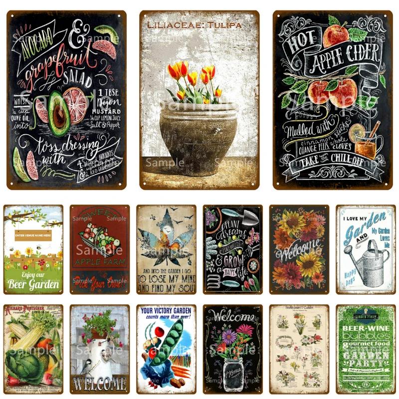 Enjoy Our Garden Kitchen FLowers Metal Tin Sign Farmhouse Home Retro Wall Painting Art Decor Beer Wine Farm Party Poster YL