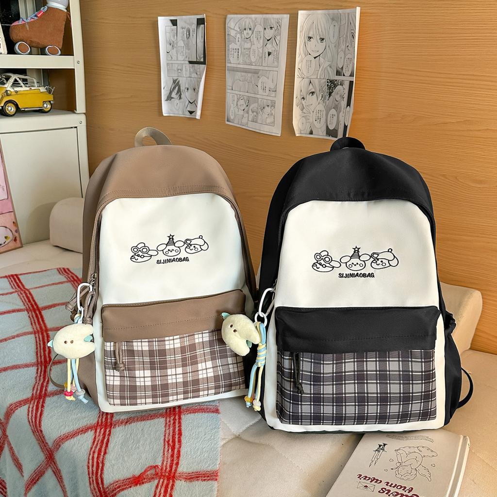 Schoolbag Japanese Plaid Color Matching Schoolbag Female New Middle and High School Students Large Capacity Backpack College Students Small Fresh