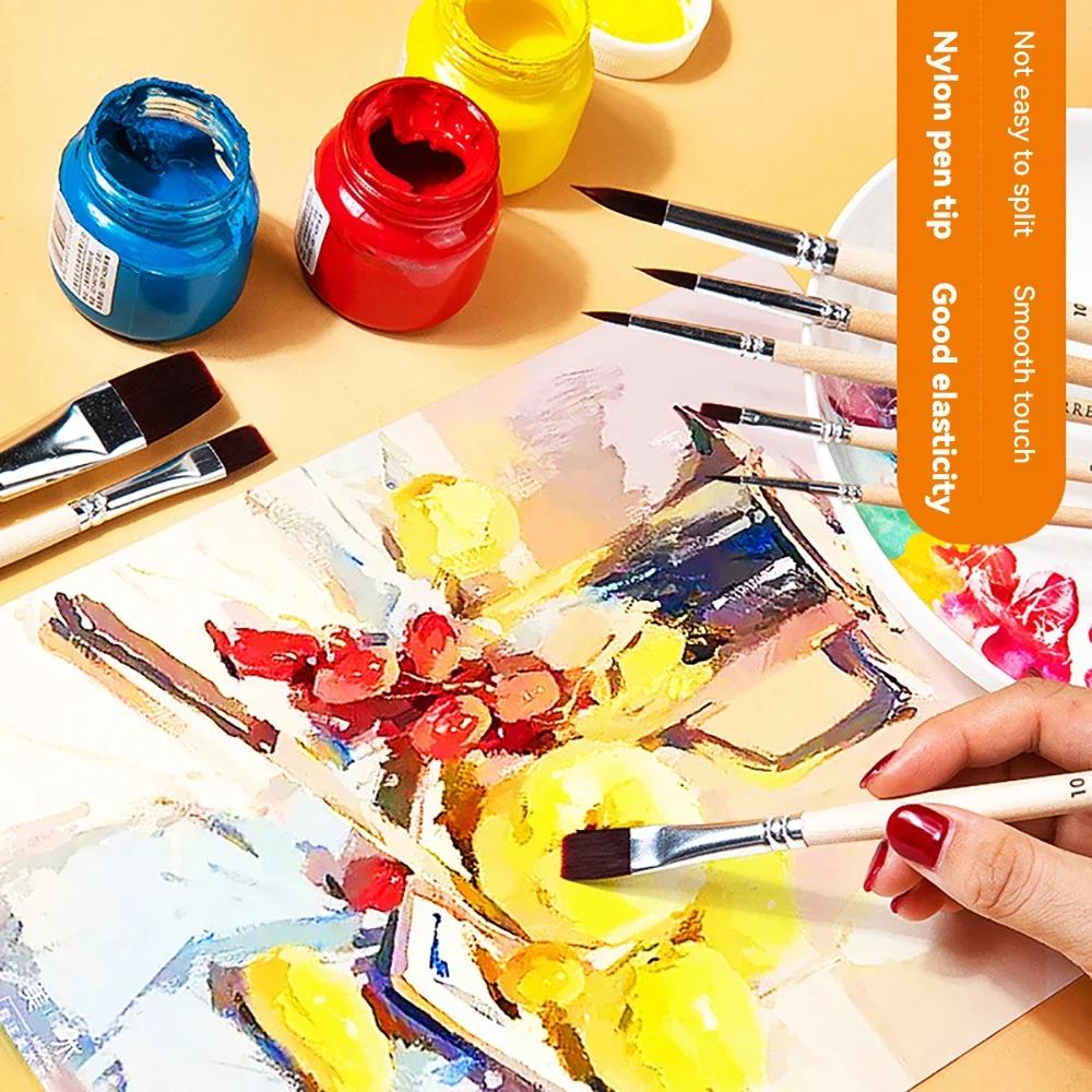 8pcs Watercolor Brush Pointed Round Flat Head Soft Hair Beginner's Art Student Hand Drawn Watercolor Nylon Painting Material