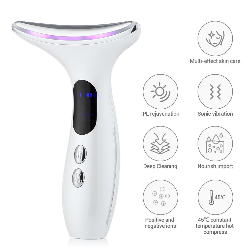 EMS Microcurrent Neck Massager and Facial Rejuvenation Device with Sonic Vibration and Color Light Therapy