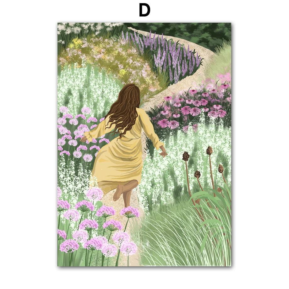 Buntes Mädchen Blume Buch Meer Strand Auto Wandkunst Leinwandmalerei Poster und Drucke Hotel Bar Bild für Wohnzimmer Dekoration