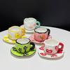 High-Value Hand-Pinched Irregular Underglaze Color Hand-Painted Flower Love Ceramic Coffee Cup Saucer Exquisite Afternoon Tea Cup Saucer