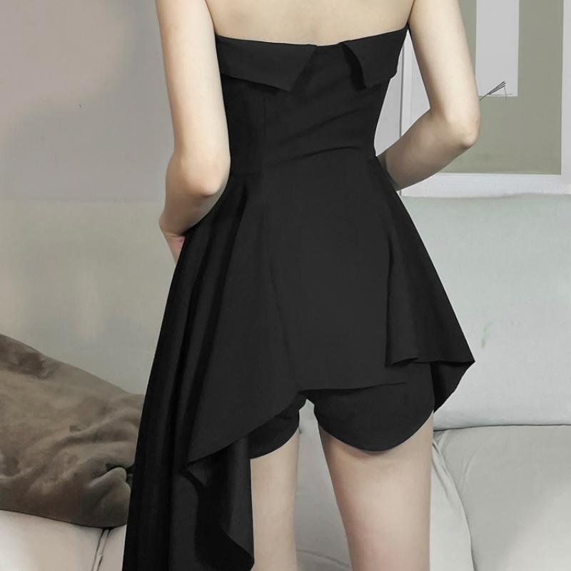 Sylcue Black Mysterious Mature Design Sense Party Evening Slim Fashion Trend Femininity Beautiful Women's Tube Top Dress Sexy