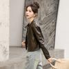 Short Leather Jacket for Women Spring and Autumn New Style Small Motorcycle Slim Stand Collar Leather Jacket