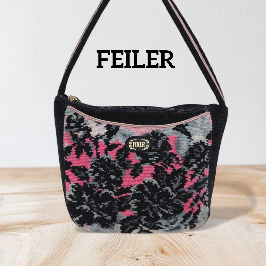 

[USED] Excellent condition FEILER handbag in floral hibiscus print, black and pink
