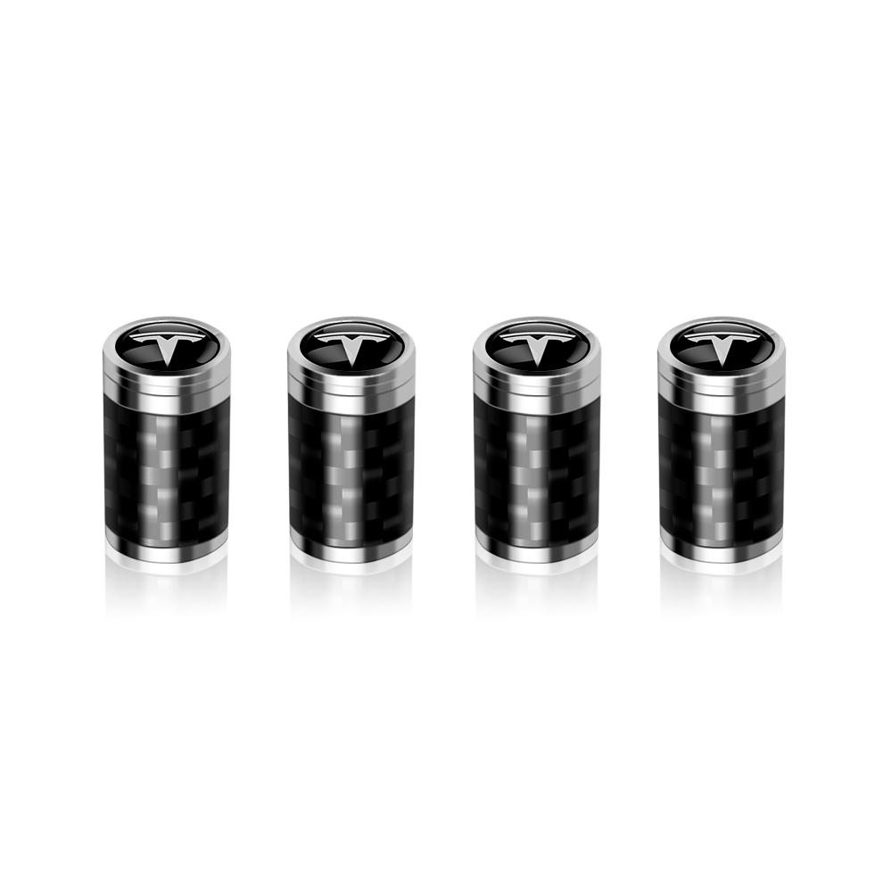 1Set Aluminum Carbon Fiber Styling Anti-theft Auto Tire Valve Caps Wheel Tires Stem Airtight Covers For Tesla Model 3 Y X Z LOGO