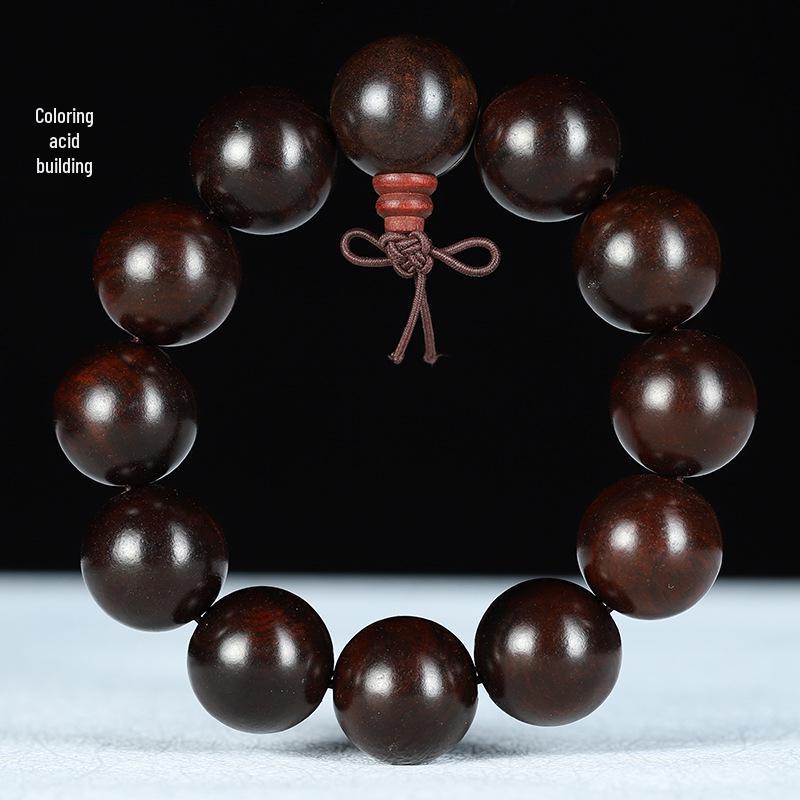 Men's Small-Leaf Red Sandalwood & Green Sandalwood Bracelet with Yellow Rosewood and Ebony Buddhist Beads 2.0".