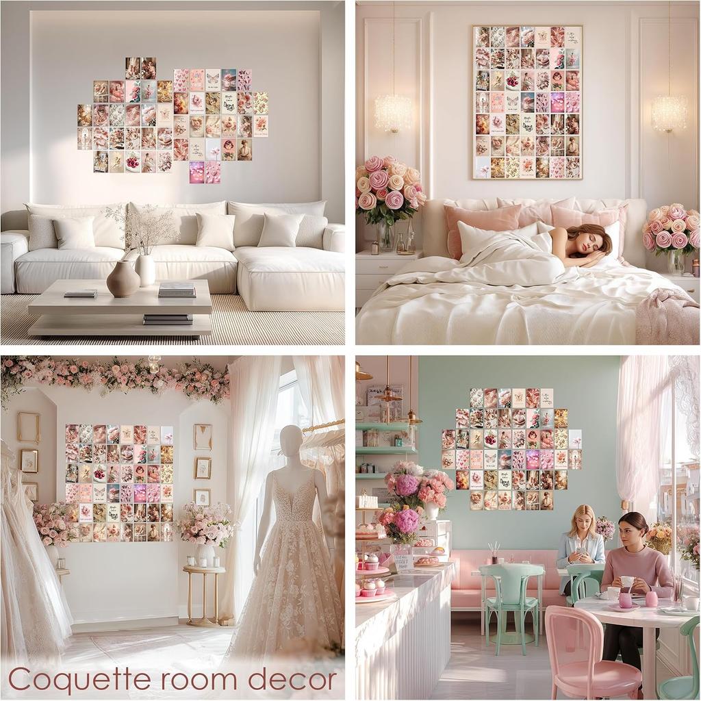 TracyArt Coquette Room Decor - Pink Wall Decor, Posters for Room Decor Aesthetic, Unframed 48 Pcs 4" X 6"