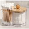 2-in-1 Transparent Swab & Makeup Pad Organizer with Wooden Lid