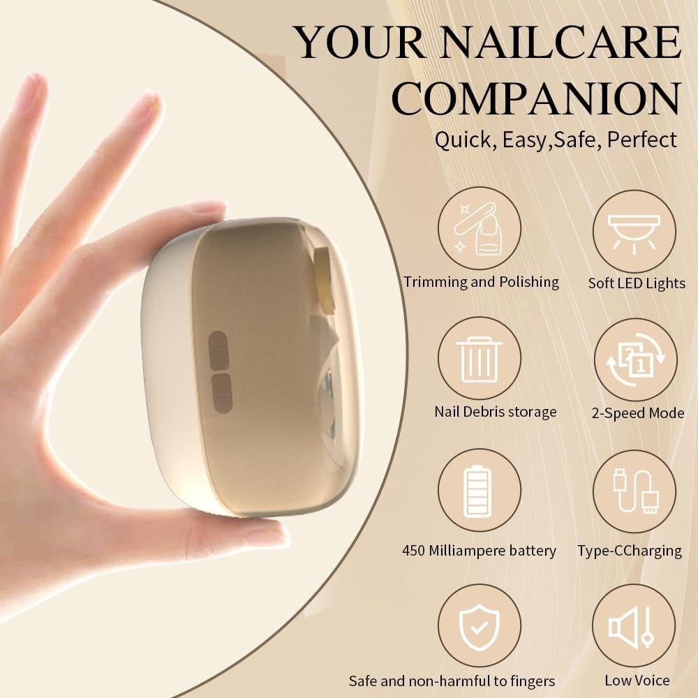 3 in 1 Electric Nail Clipper LED Light Nail Debris Storage Automatic Nail Trimmer and Polisher Rechargeable 2 Speeds