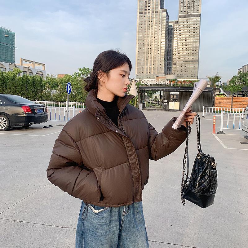 

Korean style outfit fashionable student warm and light model 2025 winter new small stand-up collar short down cotton jacket women s trend XL кавовий