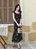 Black French Floral Retro Dress Women's Summer New Butterfly Print Small Flying Sleeve Sleeveless Temperament Long Dress