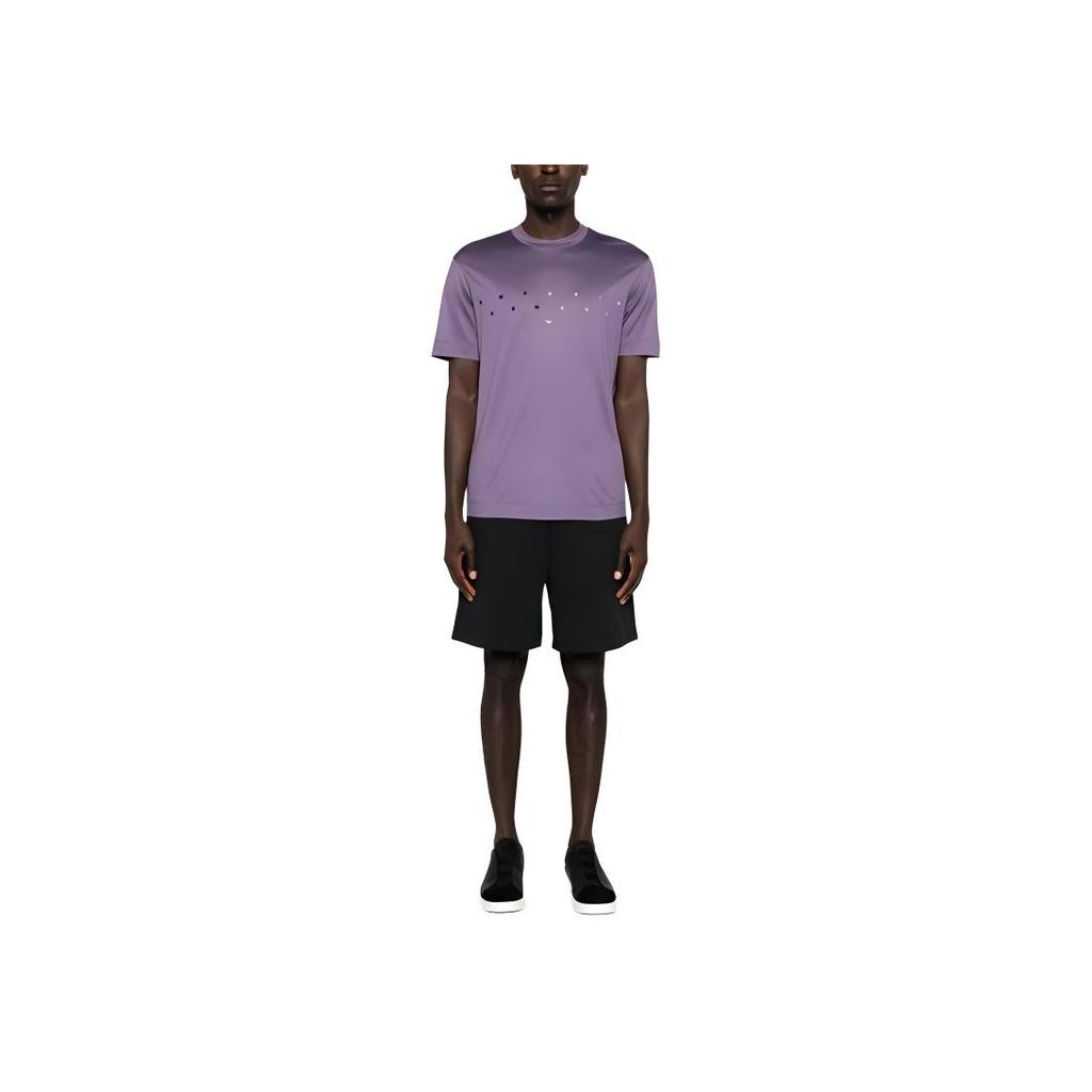 Emporio Armani Straight Cut Letter Print Round Neck Short Sleeve T-Shirt Men Tops Purple 3D1TA2-1JUVZ-08B4
