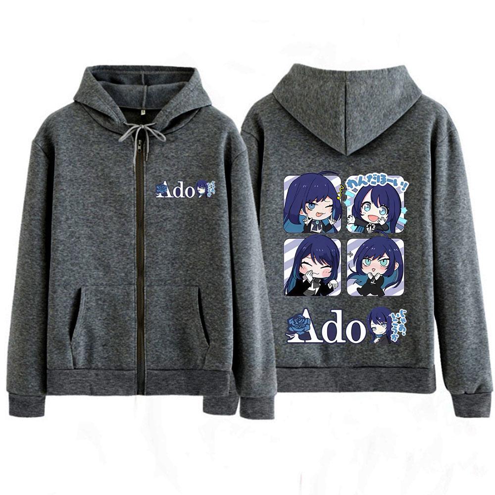 Ado Anime Double-sided Print Zipper Hoodies Women Men Autumn Winter Casual Harajuku Fashion Fleece Aesthetics Jacket Hoodies