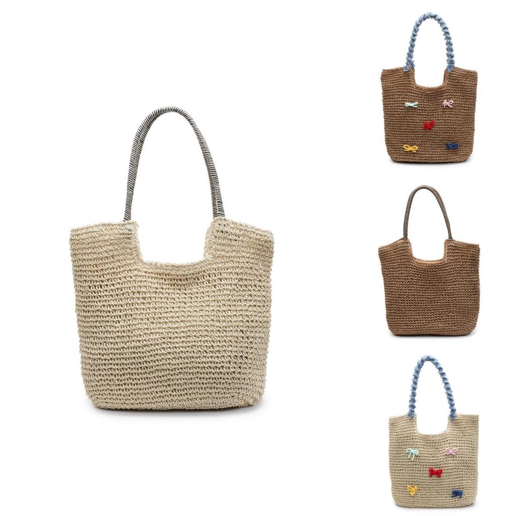 Woven Summer Beach Bag With Butterfly Knot For Casual Day Trips