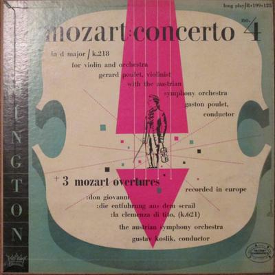 LP Record WOLFGANG AMADEUS MOZART  GRARD PO  Concerto 4  3 Mozart Overtures R199125 Remington 1952 US Classical Used
