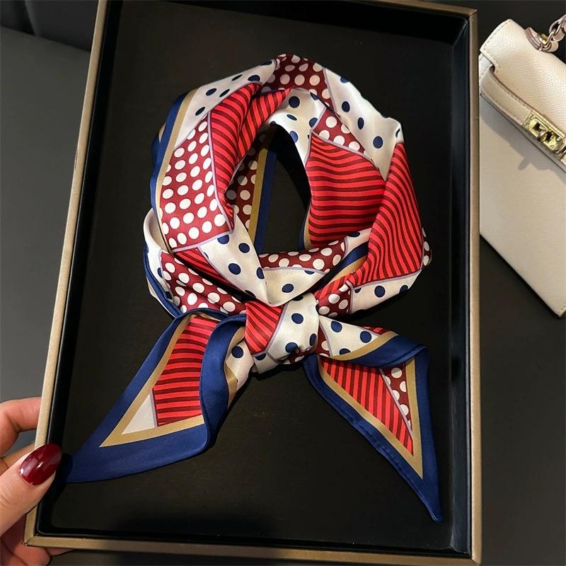 

147x14cm Women Polka Skinny Bag Scarf Brand Silk Foulard Fancy Ribbon Tie Head Scarves For Ladies 147x14cm