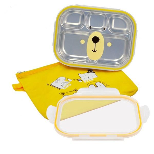 

Ланч-бокс из тарелки из нержавеющей стали + простая крышка, медведь, тарелка для ланча + сумка + простая тарелка, популярные корейские товары для родителей