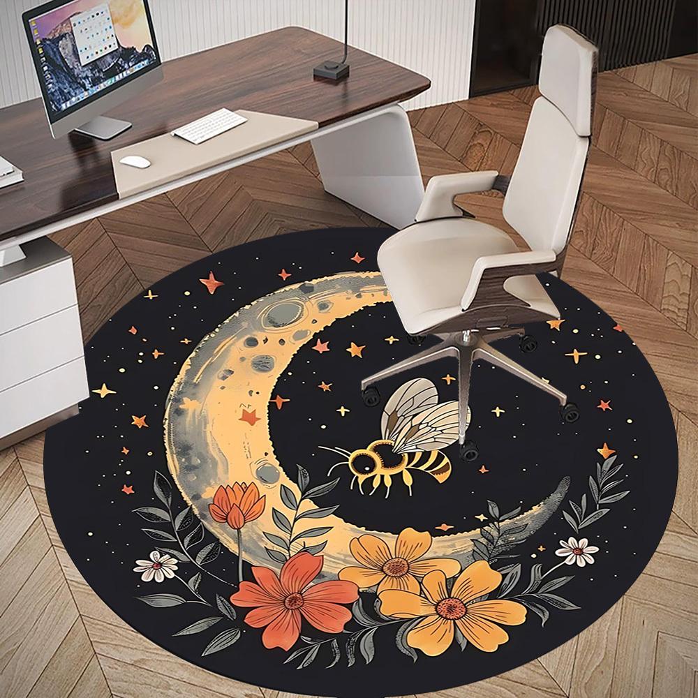 1pc Moon Flowers Round Chair mat office Area Rug - Non-Slip, Floor Mat for Office, Bedroom, and Indoor Decor p127122