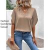 Damenmode, lässig, Sommer, Frühling, einfarbig, bedruckt, kurzärmelig, V-Ausschnitt, Blusen und Hemden