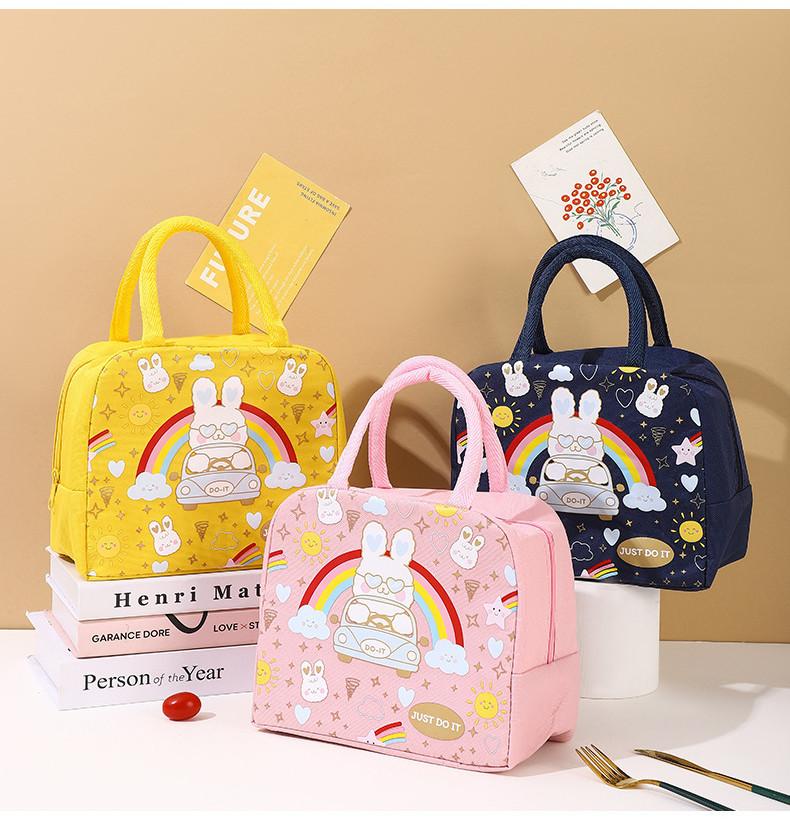 Cute Cartoon Oxford Insulated Lunch Bag For Work And School Pink Astronaut Rabbit