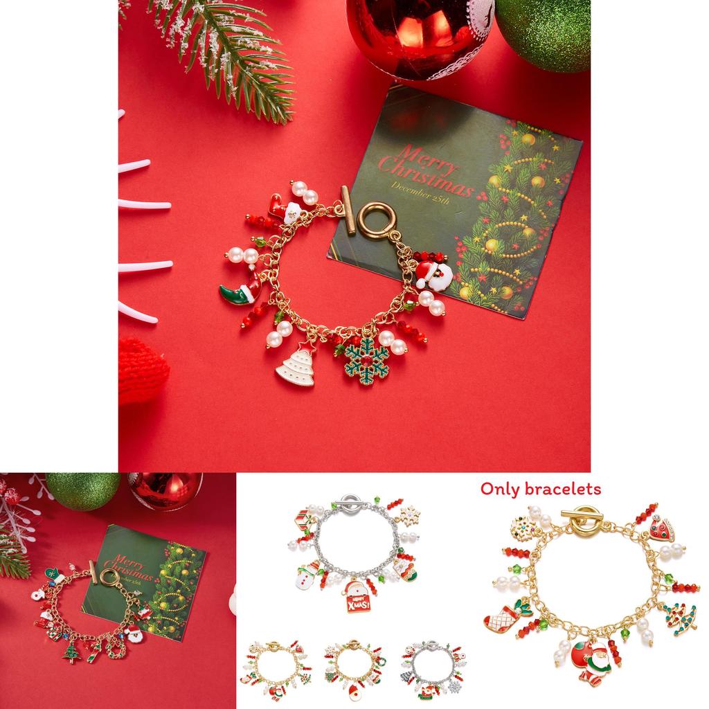 Pulseira de Charme de Natal Para Mulheres Com Pingente de Floco de Neve Veado Papai Noel Feita à Mão