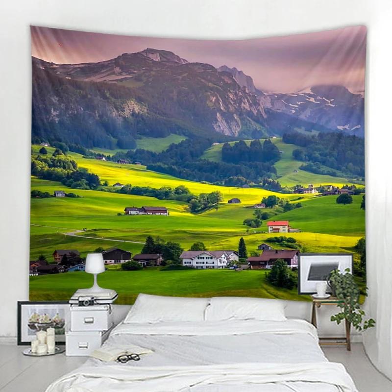 Grassland Forest Eye Protection Tapestry Green Landscape  Bohemian Style Home  Aesthetic  Design