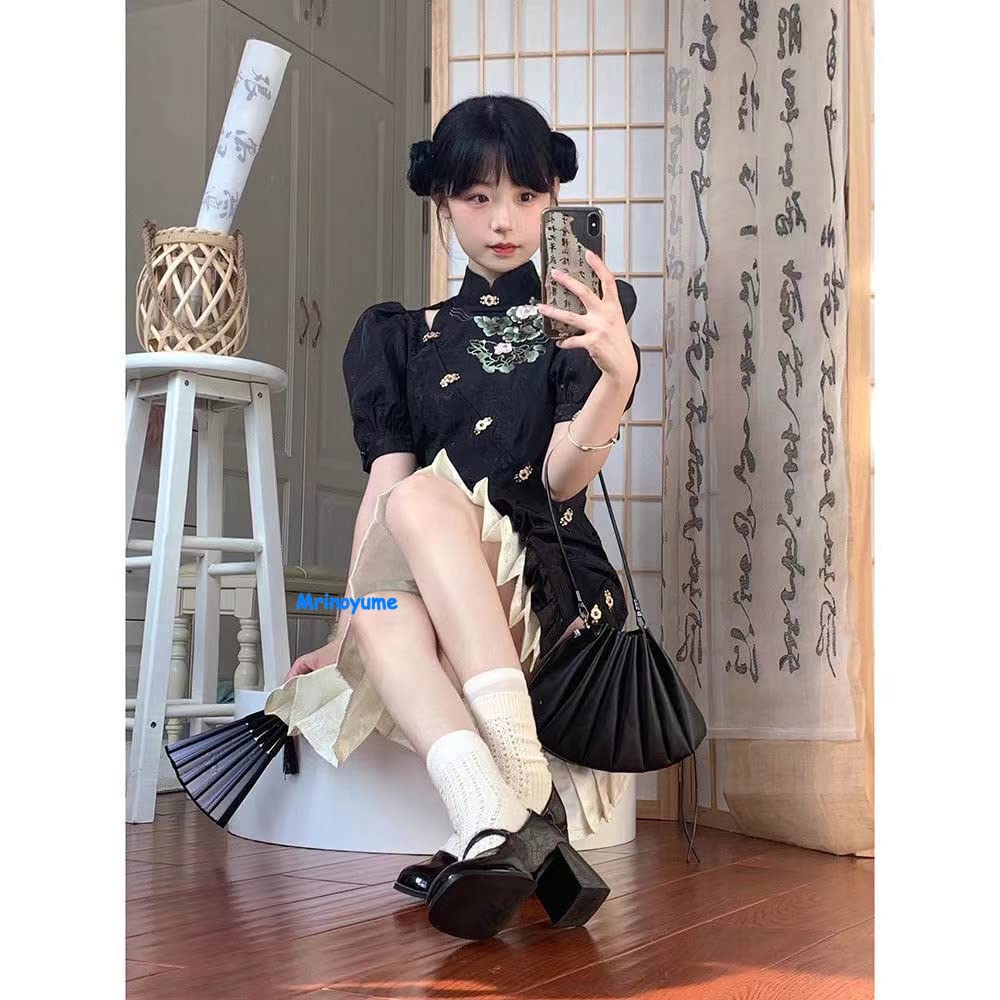 Mrinoyume Sexy Lolita Dress, Black and White, Chinese Style, Cute Costume (Sizes L, D)