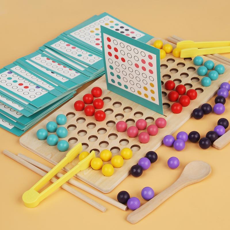 Wooden Peg Board Bead Game Matching Sorter Game Fine Motor Skill Educational Toys 2 Player for Girls and Boys Children Toddlers