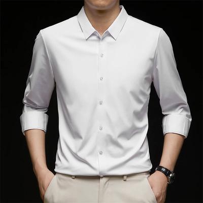 Herren Business Casual Langarmhemd Einfarbig Knitterarm Knitterfrei Bequem Ganzjährig Vielseitiges Oberteil