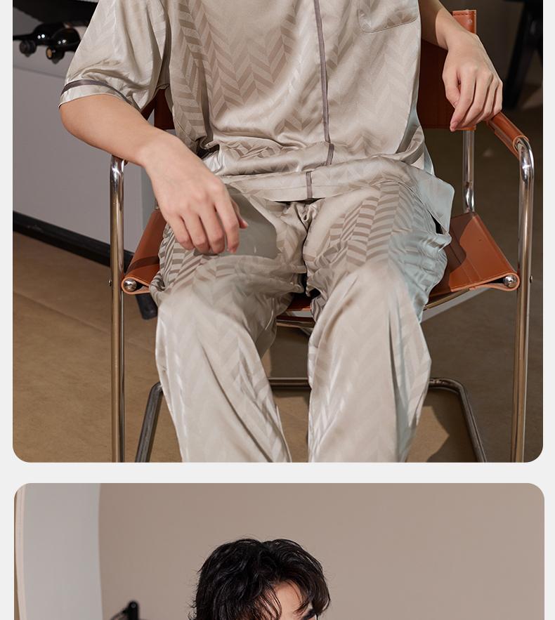 Xuan Liang Lao Qian Feng Men's Summer Thin Ice Silk Short Sleeved Pants Cool Sensation Simulated Silk Home Clothes Set