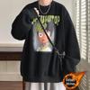 Men's American Cartoon Hip Hop Plus Velvet Thickened Hoodie - Round Neck Autumn Winter Outerwear