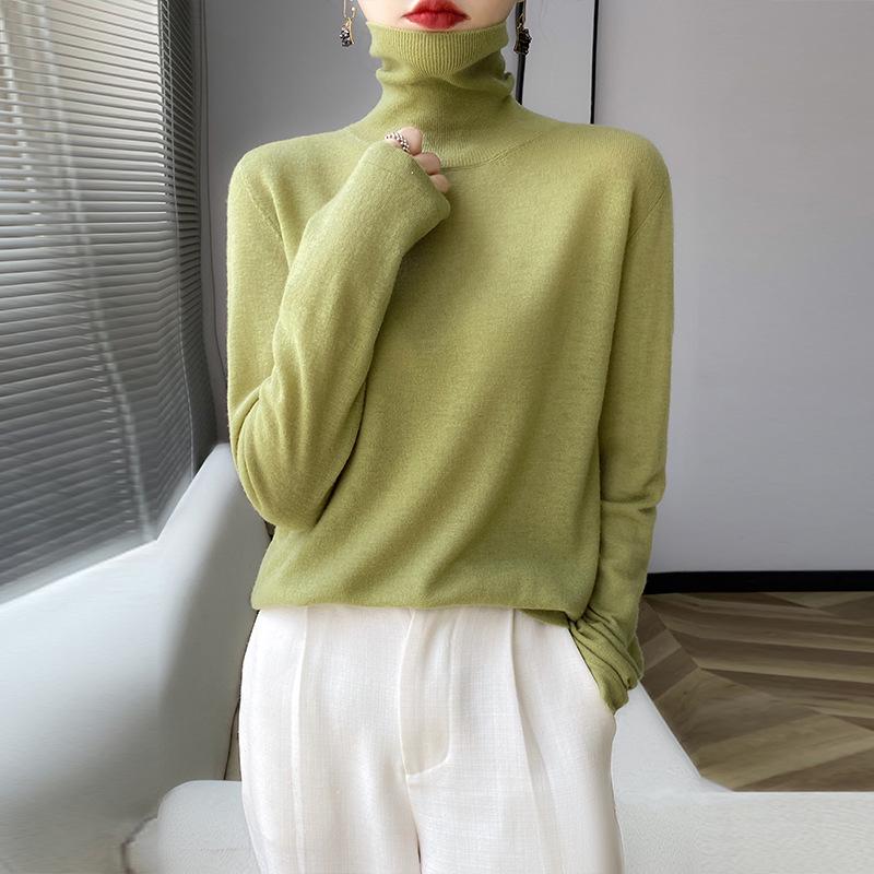Versatile Pure Wool High Neck Solid Color Women's Slim Top for Spring & Autumn 2023