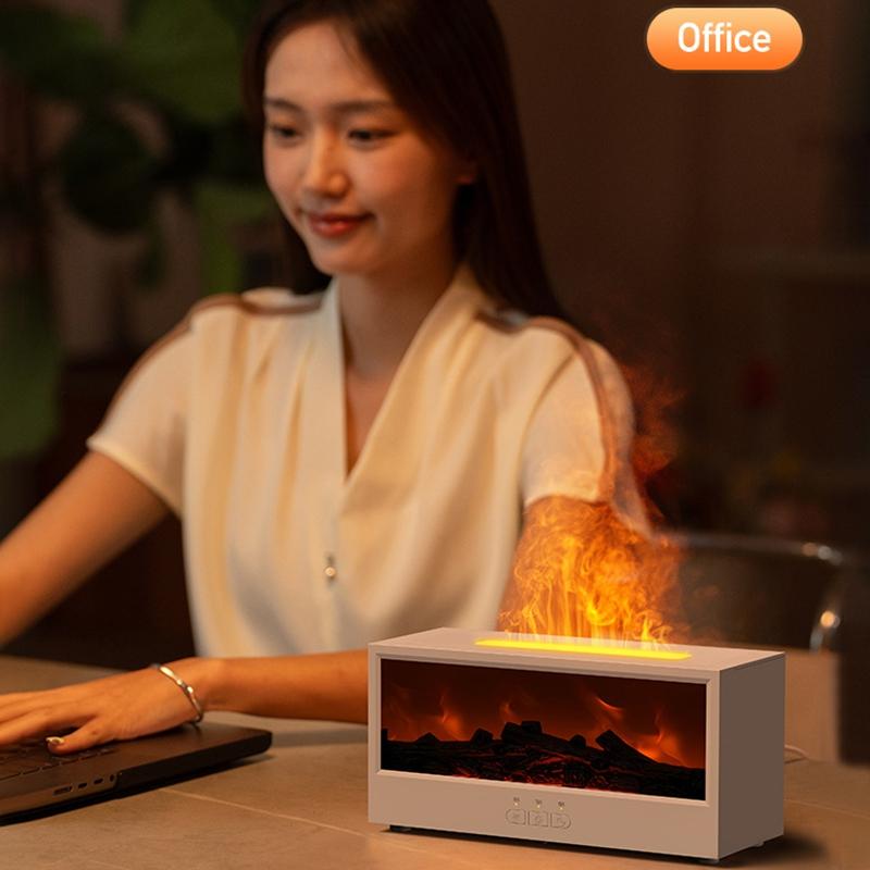 Fireplace Air Humidifier with LED Light Resin  Aroma Essential Oil Diffuser  Remote Control for Home Office Creative Gift