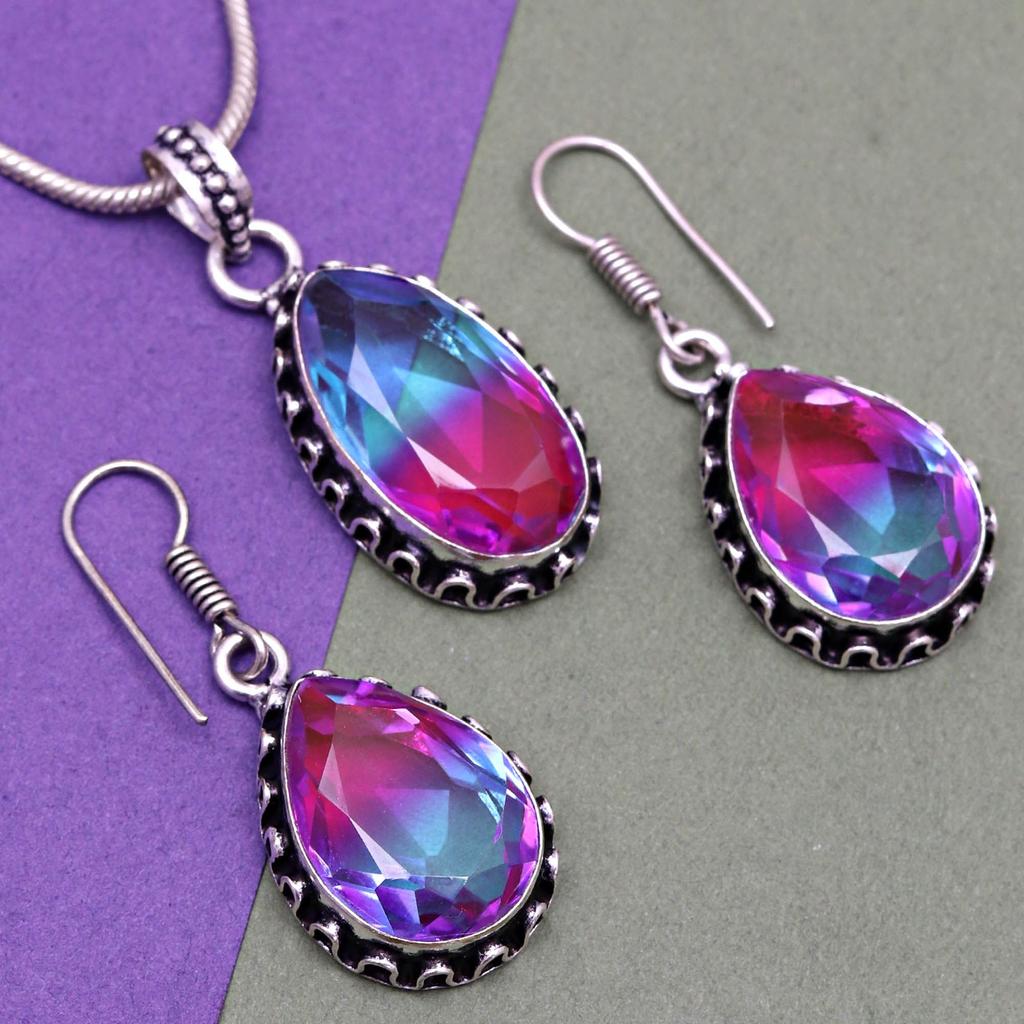 Bio-Tourmaline Quartz Jewelry Set 18-20'' Handmade For Womens Unisex New