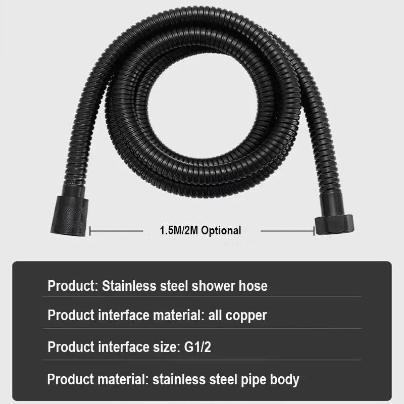 Shower Hose Garden Water Hose Black Extension 1.5/2M Pipe Flexible Accessories New Pipes SUS304 Pull Bathroom Extendable Hoses