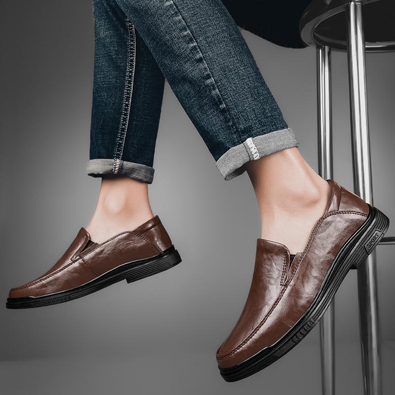 Business Men Genuine Leather Shoes Leather Anti-slip Rubber Loafers  Man Casual Shoes Summer Breathable Hollow Out Leather Shoes