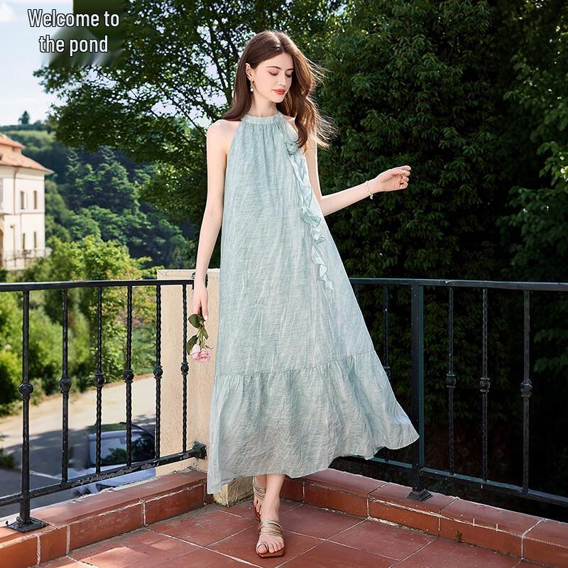 

Women s 3D Floral Halter Resort Midi Dress L