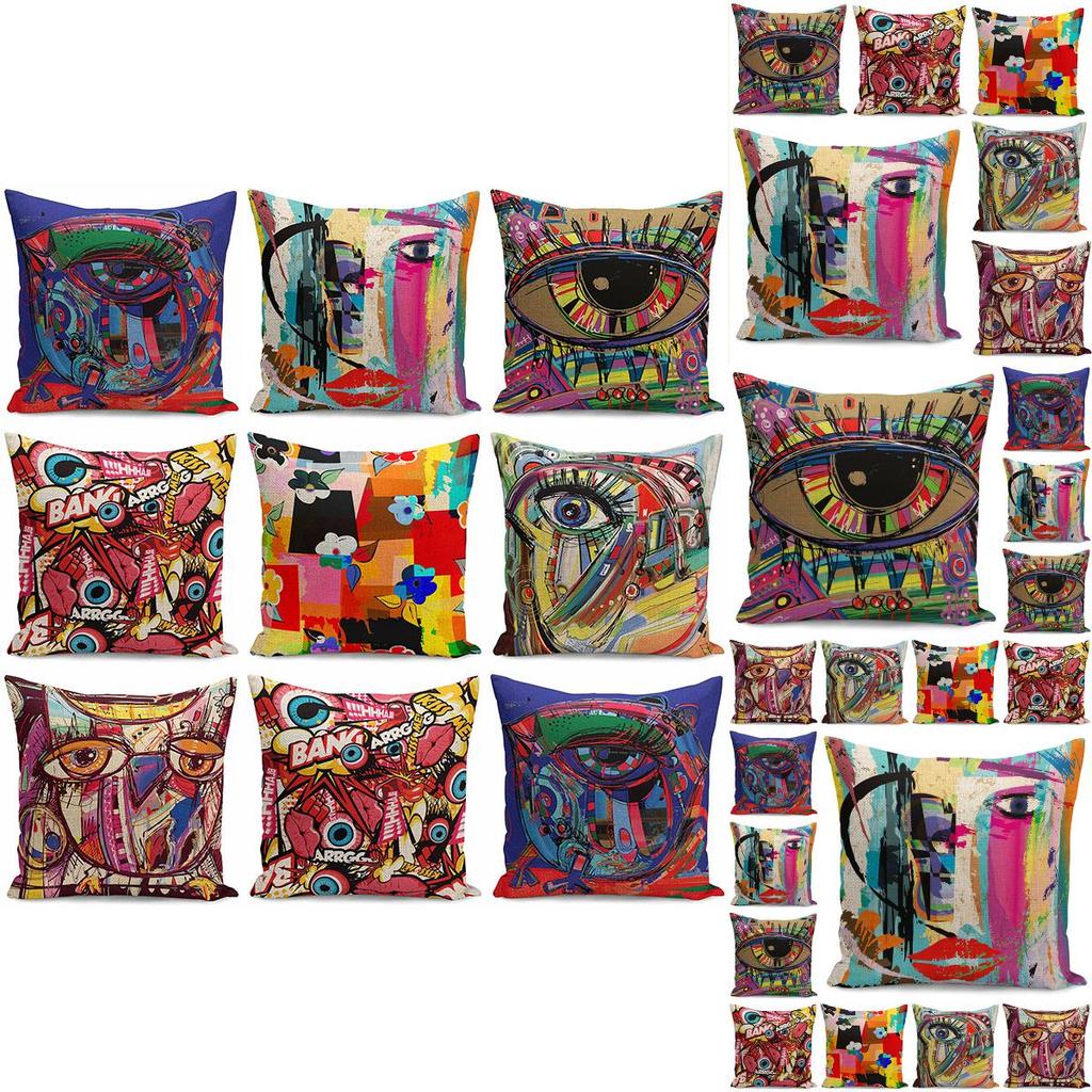 Stylish Colors Graffiti Cushion Covers With Invisible Zipper For Easy Cleaning