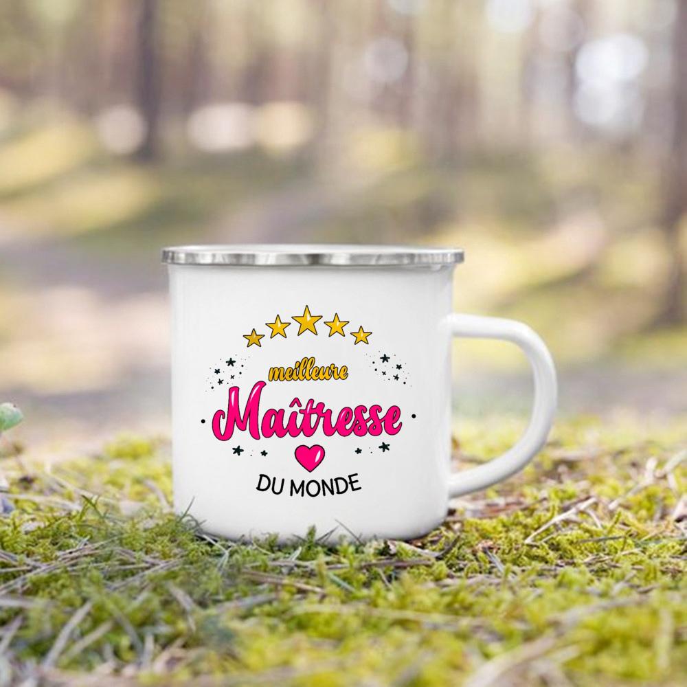 Best Teacher In The World French Print Mug Coffee Cup Drinks Camping Enamel Mugs Teacher's Day Graduate Thanks Gift for Teachers