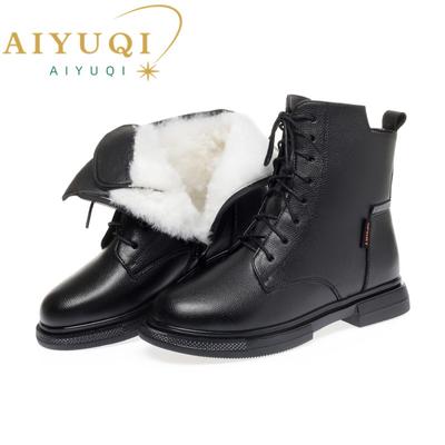 Damen-Winterstiefel, Wolle, warm, große Damen-Stiefeletten, rutschfest, echtes Leder, Damen-Schneestiefel
