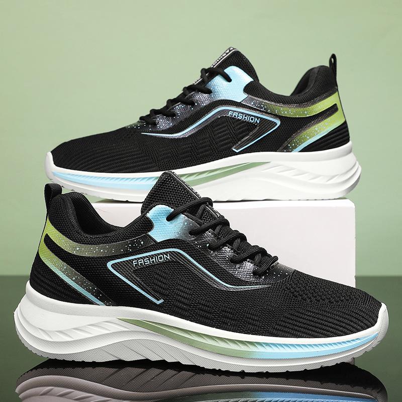 New men's daily fashion thick-soled fly-woven lace-up casual versatile four-season can wear breathable sports style men's shoes