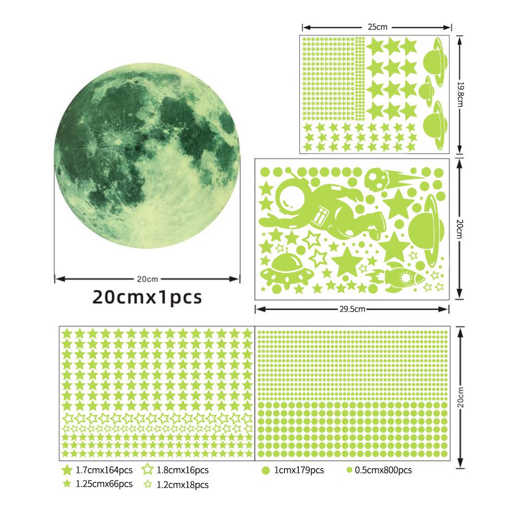

Luminous Moon, Astronaut, Rocket, and Stars Fluorescent Wall Stickers (1521 pcs) for Children s Bedroom.
