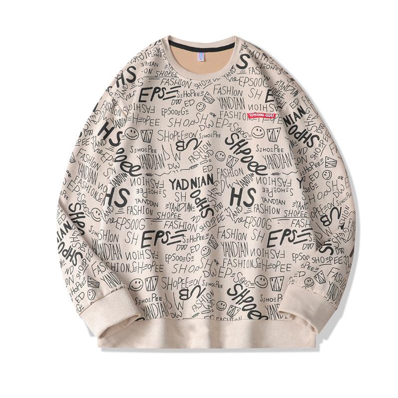 

Весенне-осенний свитер Мужской Модный брендовый топ с принтом Свободный Большого размера Базовая рубашка Повседневный Универсальный M абрикосовый