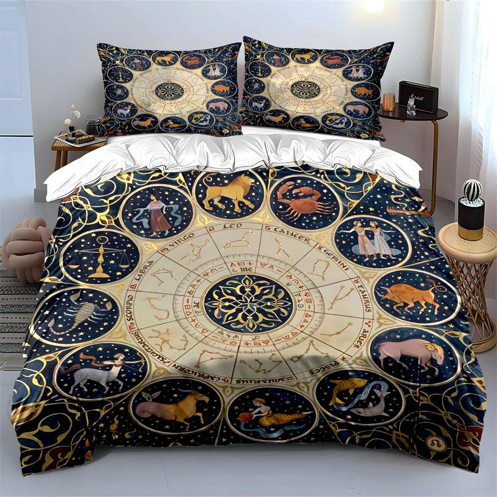 Zodiac Signs Pattern Design Bedding Duvet Cover Set Duvet Cover Pillowcases  (1*Duvet Cover 2*Pillowcases, Without Duvet Insert)