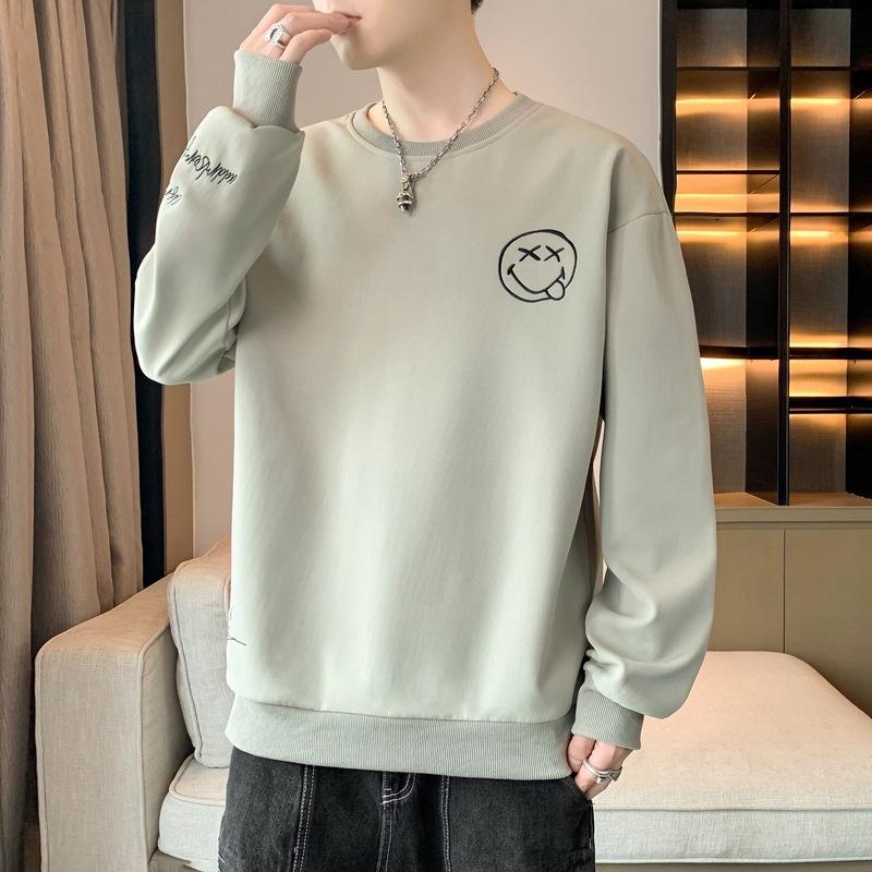 Herren Frühling und Herbst Neues Unterhemd Langarm T-Shirt Rundhalsausschnitt Bedruckt Übergröße Herren Top