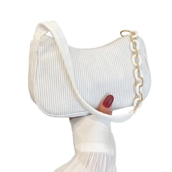 Dame Cordfløyel Skulderveske Ensfarget Retro Håndveske Glidelås Underarms Hobo Håndveske for Reise Arbeid Selskaper